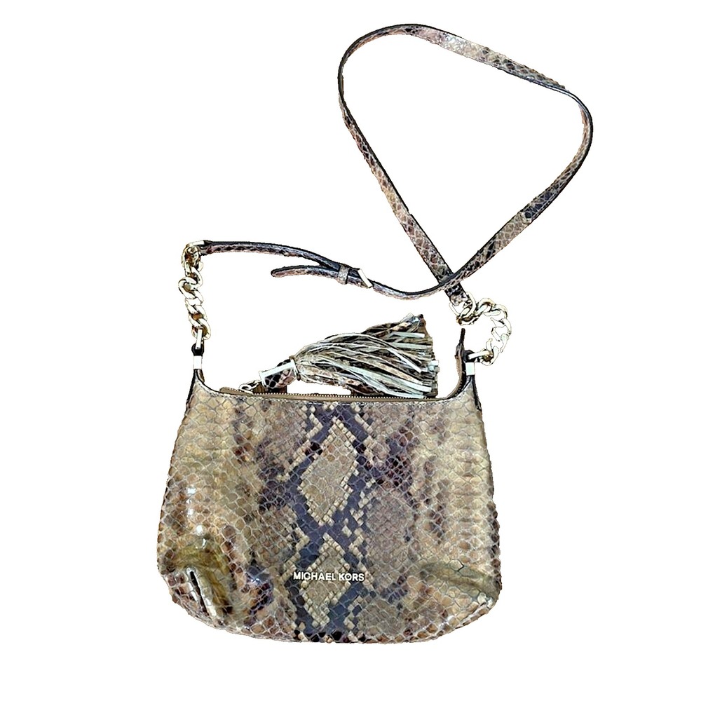 Michael Kors Embossed Leather Crossbody Bag Brown Python‎ Snakeskin